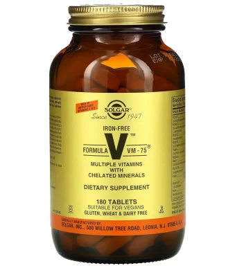 Мультивитамины без железа формула VM-75 Solgar (Multiple Vitamins) 180 таблеток